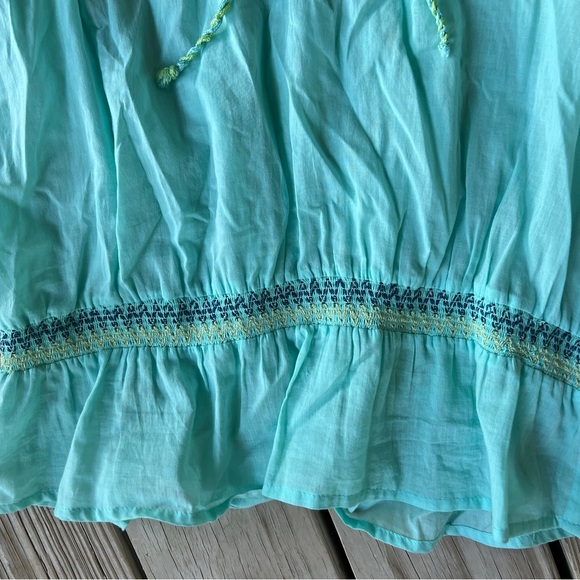 Double D Ranch XL rickrack top turquoise western XL smocked ruffles sleeveless - Picture 4 of 7